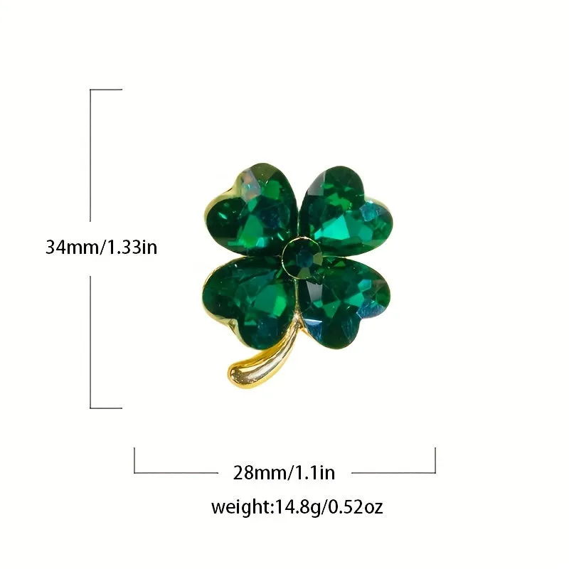 Lucky Green Crystal Clover Brooch for Womens Fashion Accessories