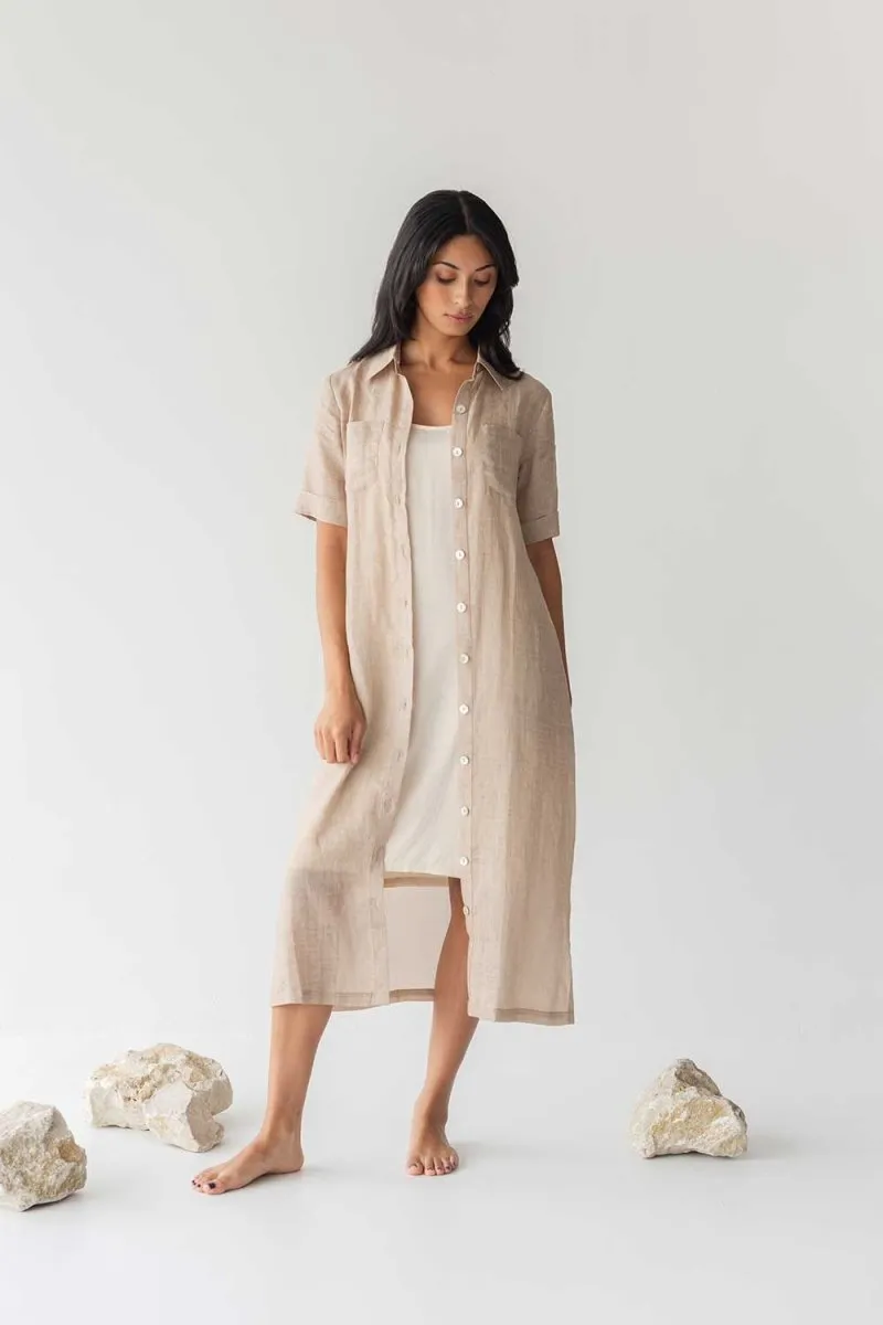 Lumen Shirt Dress in Warm Sand