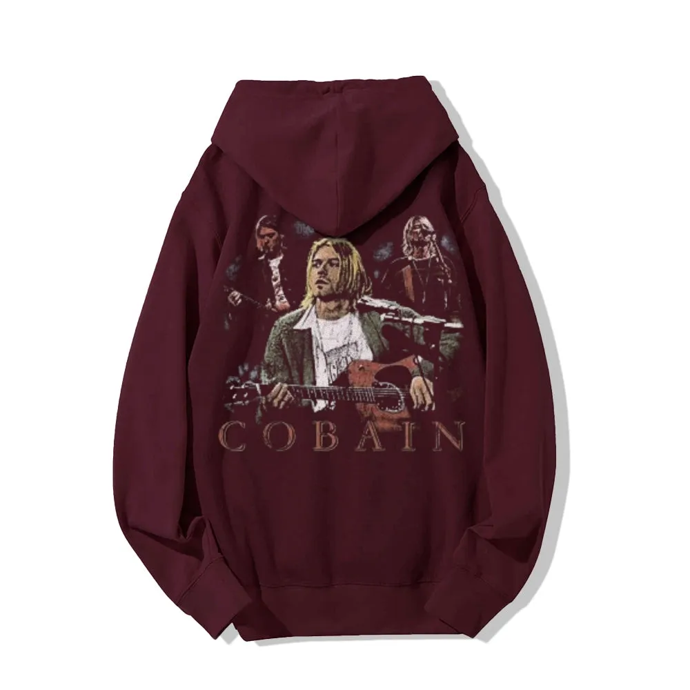 Mens Vintage Cobain Darkness Style Print Graphic Pullover With Kangaroo Pocket Hoodies