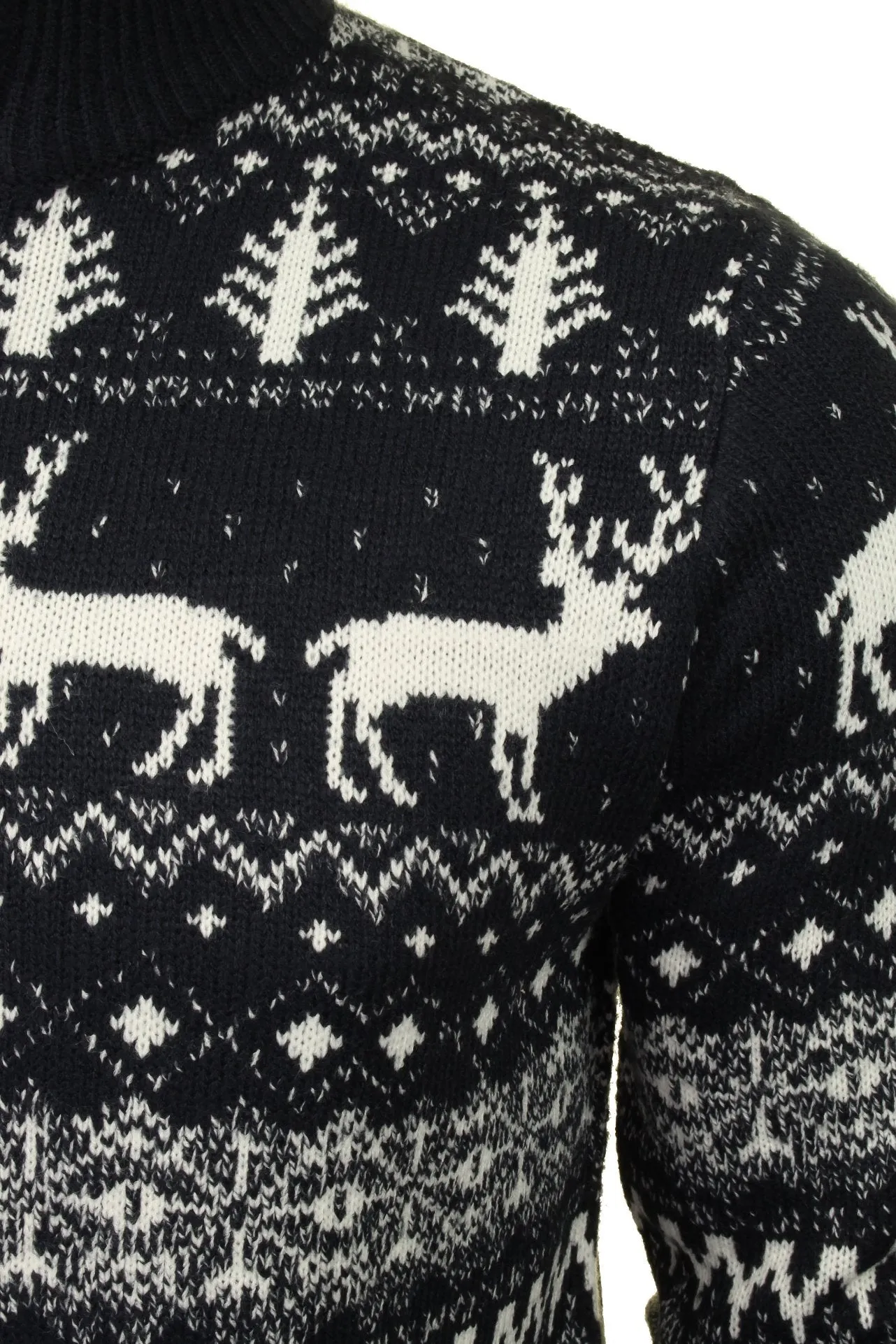 Mens Xact Xmas Christmas Jumper 'Reindeer Fairisle Quarter Zip Crew'