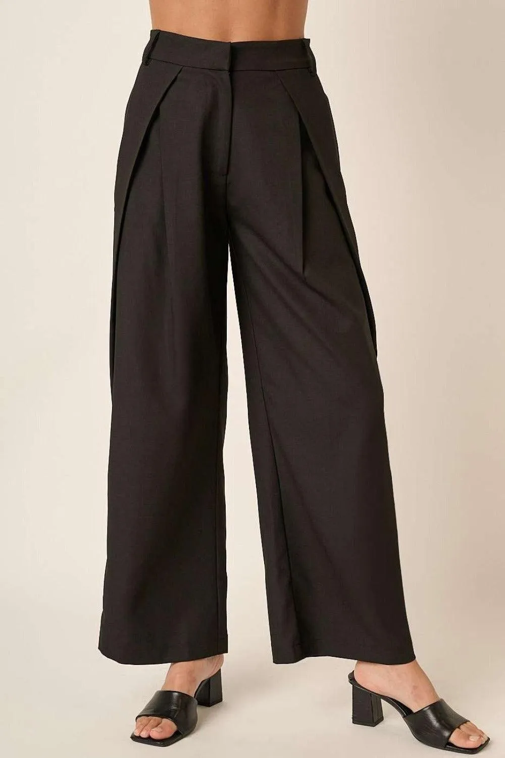 Mittoshop Wide Leg Linen Pants USA Stock Deep Pleated High Waisted