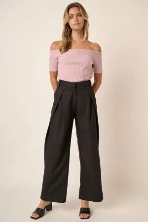 Mittoshop Wide Leg Linen Pants USA Stock Deep Pleated High Waisted