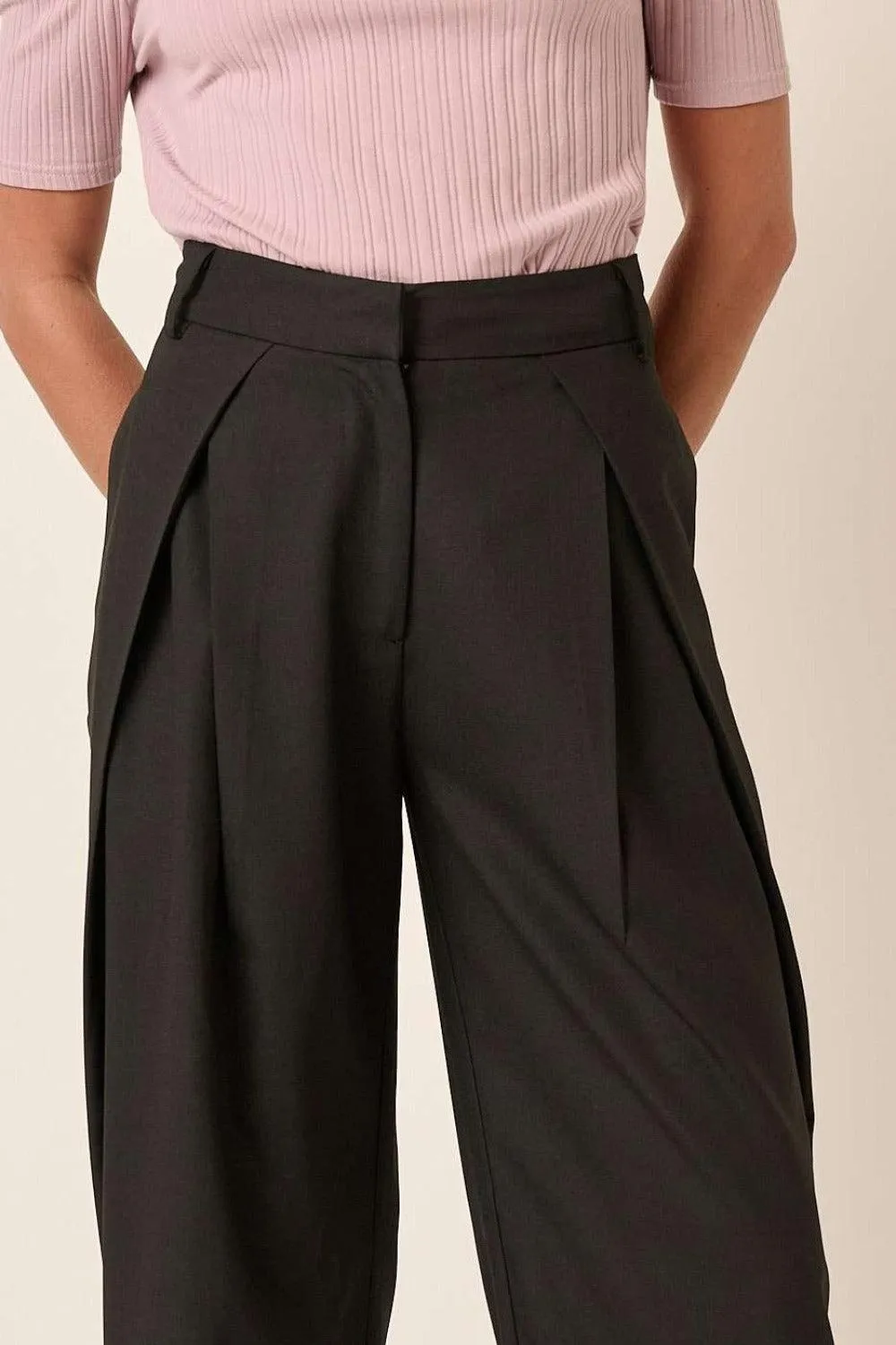 Mittoshop Wide Leg Linen Pants USA Stock Deep Pleated High Waisted