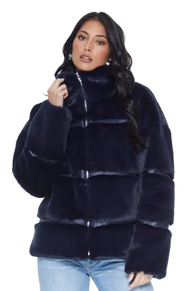 Mob Wife UnReal Leather Fur Jacket In Navy