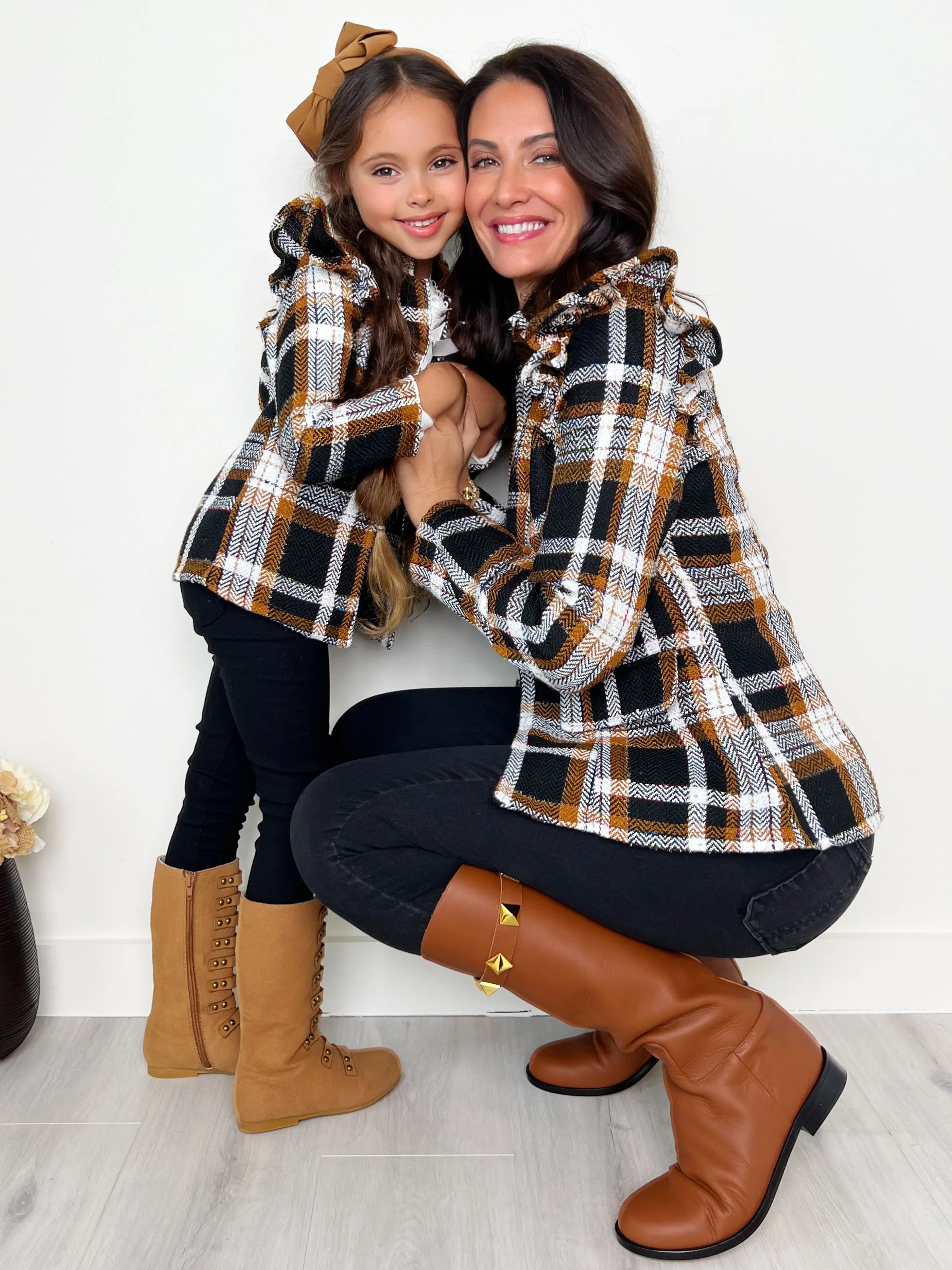 Mommy and Me Plaid Ruffled Bomber Jacket