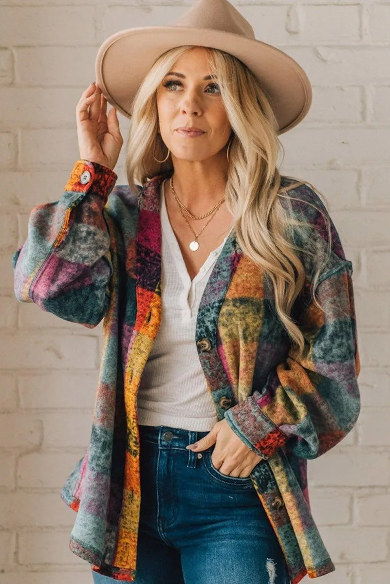 Multicolor Brushed Checked Buttoned Jacket