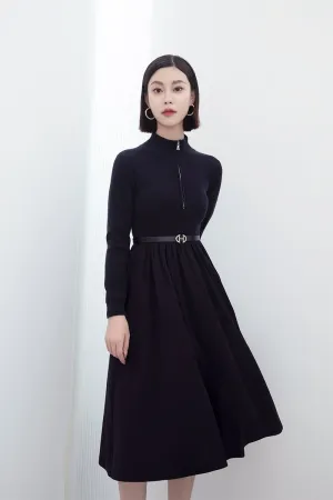 Navy Blue Slim High Waist Knitted Midi Dresses