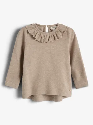 Plush Jersey Pierrot Collar Blouse - Little - Beige Melange