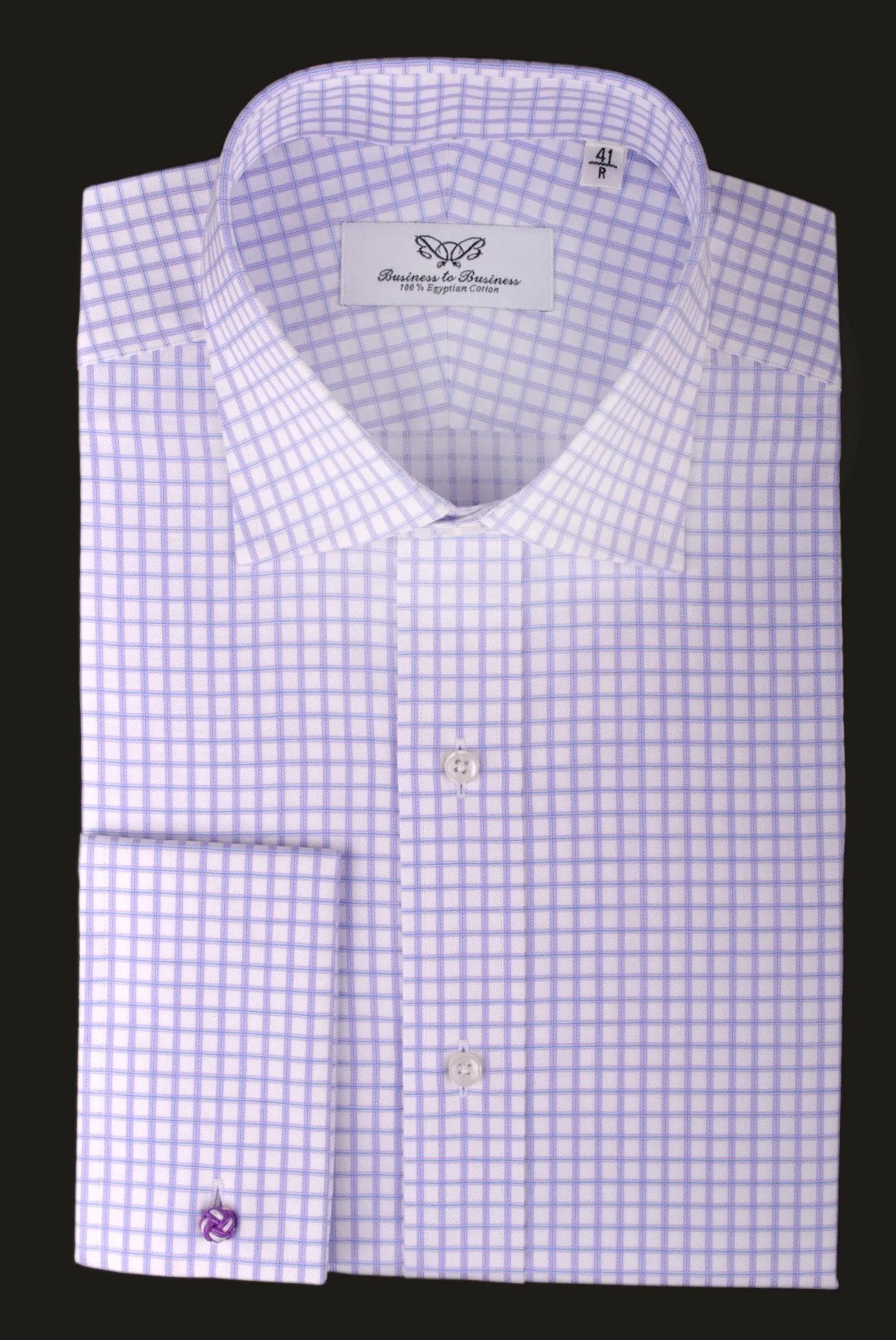 Purple Double Plaids & Checks Twill Formal Business Dress Shirt Luxury Violet Designer Fashion