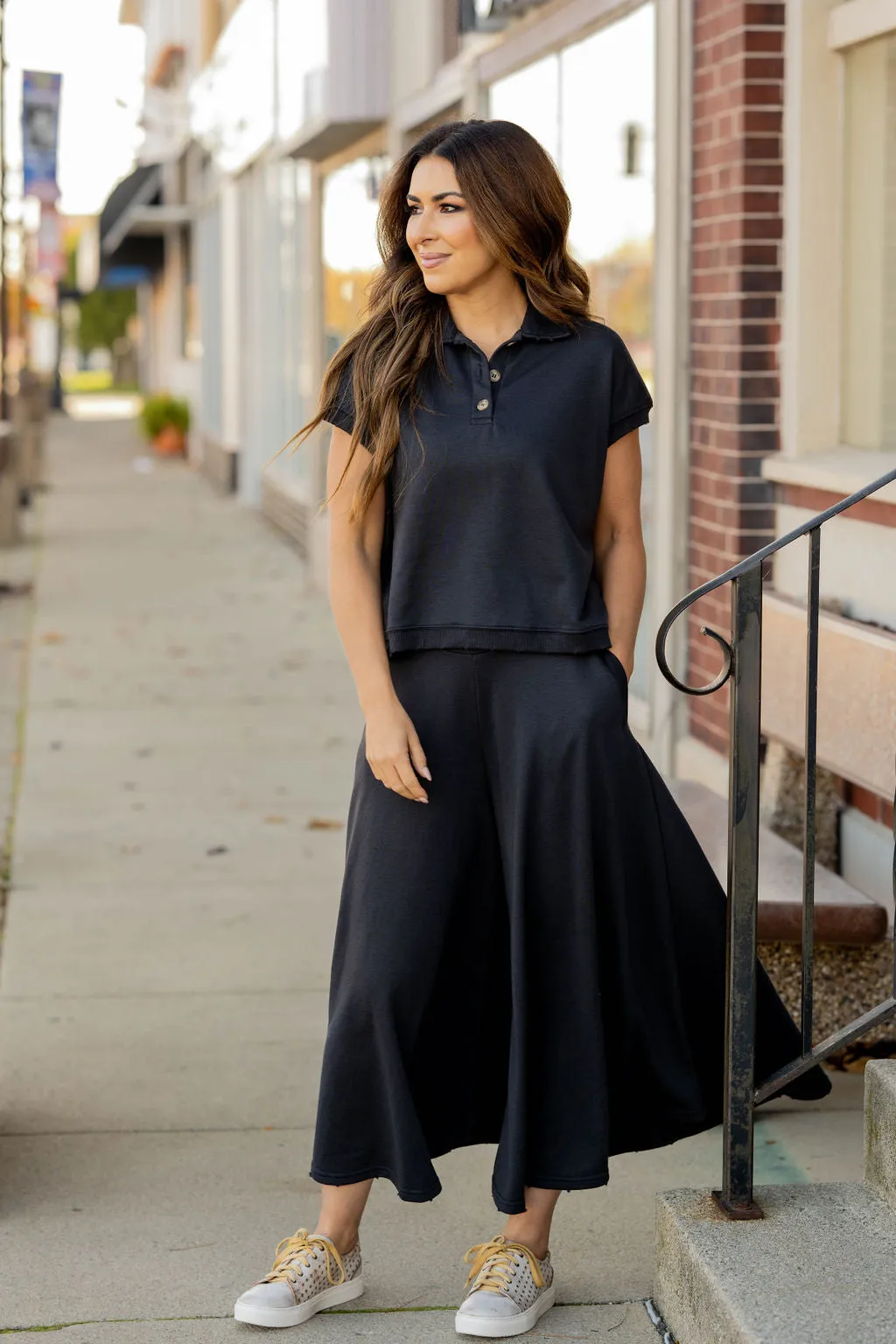 Raw Edge Flowy Wide Leg Pants Set