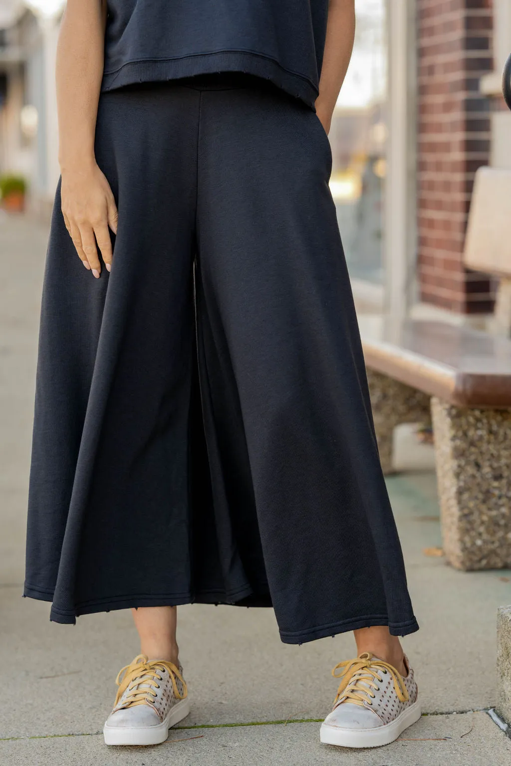 Raw Edge Flowy Wide Leg Pants Set