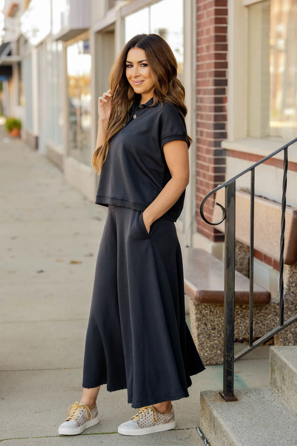 Raw Edge Flowy Wide Leg Pants Set