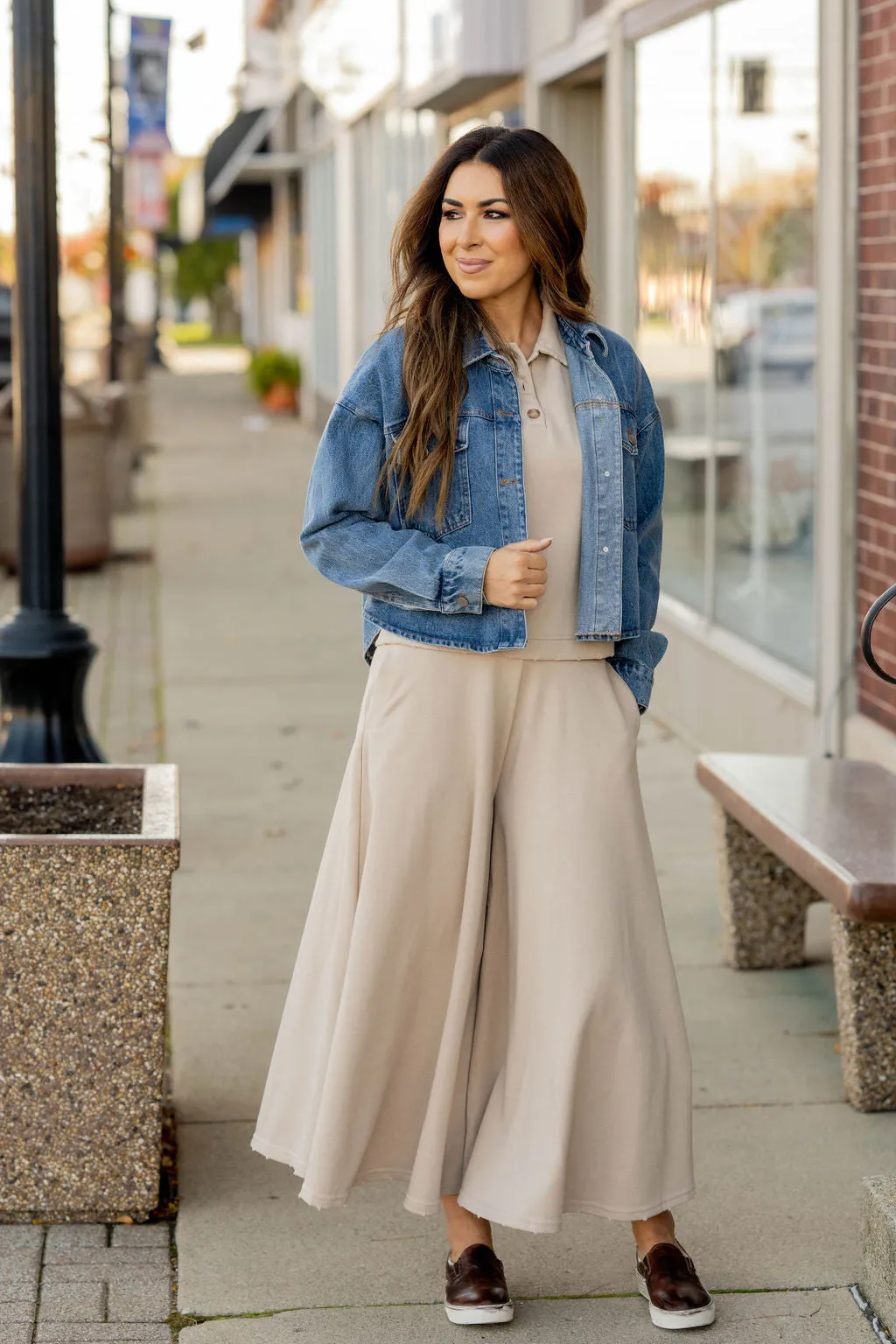 Raw Edge Flowy Wide Leg Pants Set