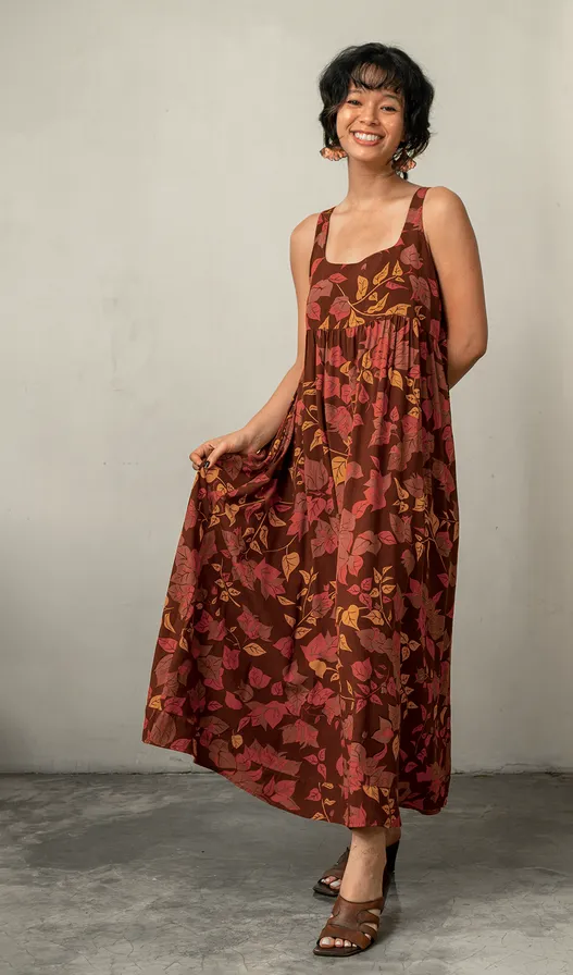 Romantic Dress Rayon Bougainvillea Brown, 3 Sizes