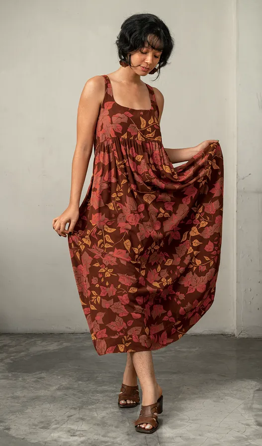 Romantic Dress Rayon Bougainvillea Brown, 3 Sizes