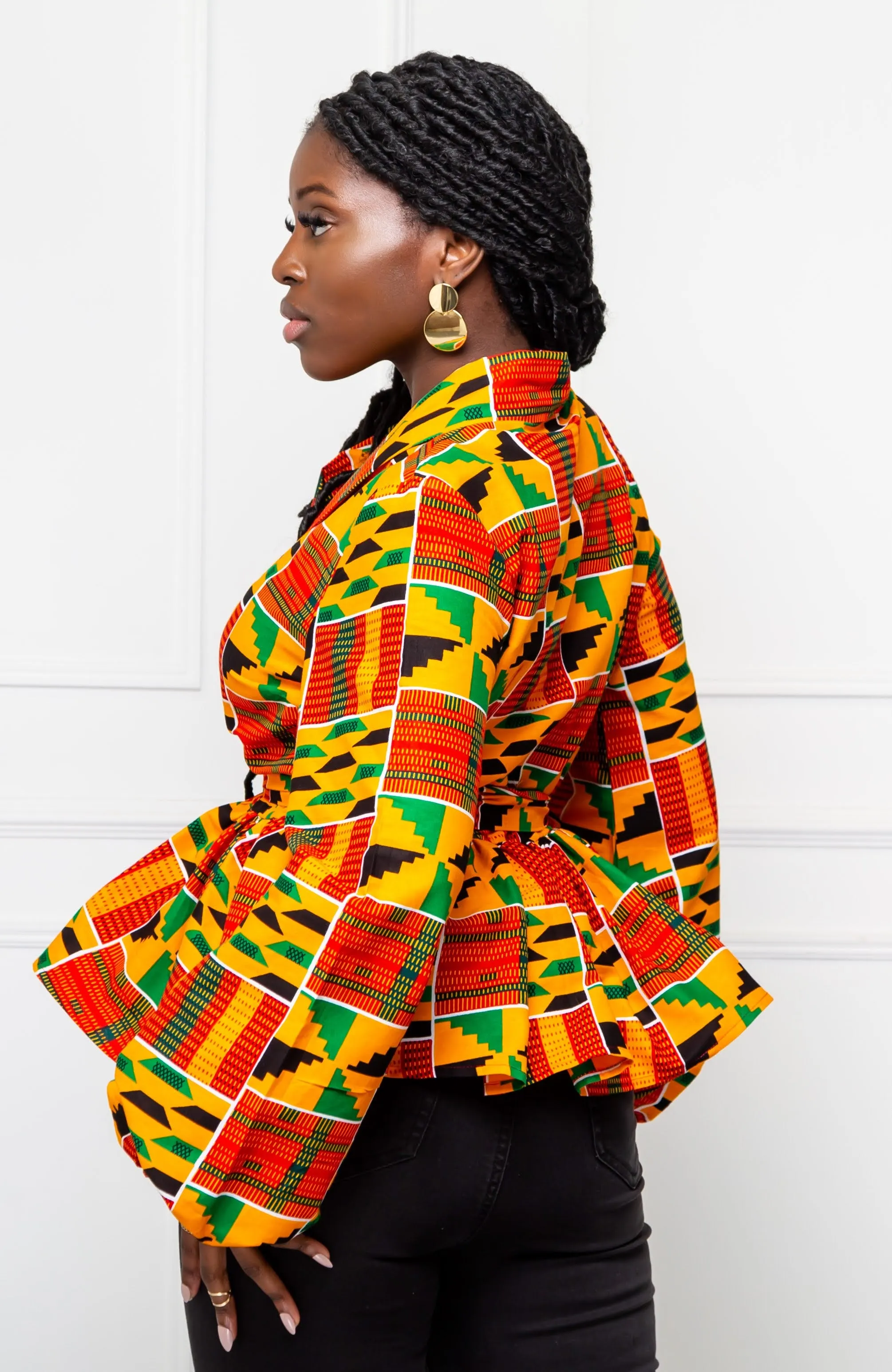 Shawl Collar Peplum Wrap blouse | African Print Tops - KENYA