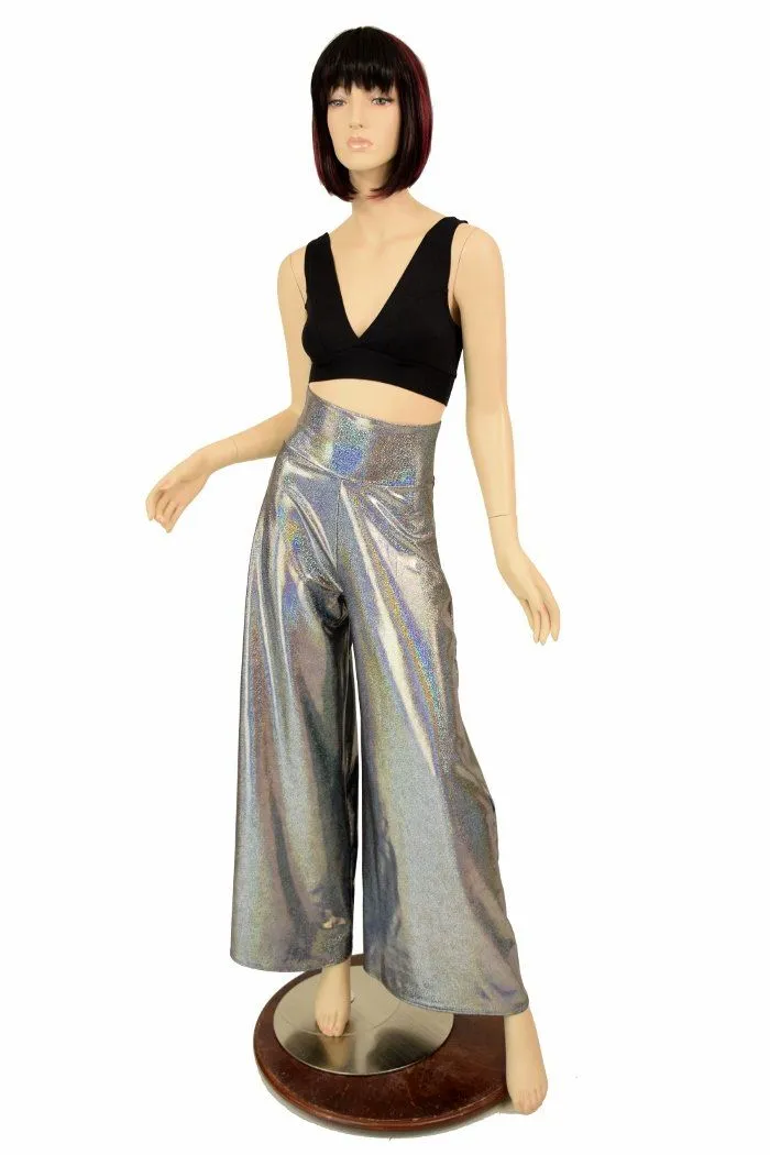 Silver Holo Wide Leg Pants