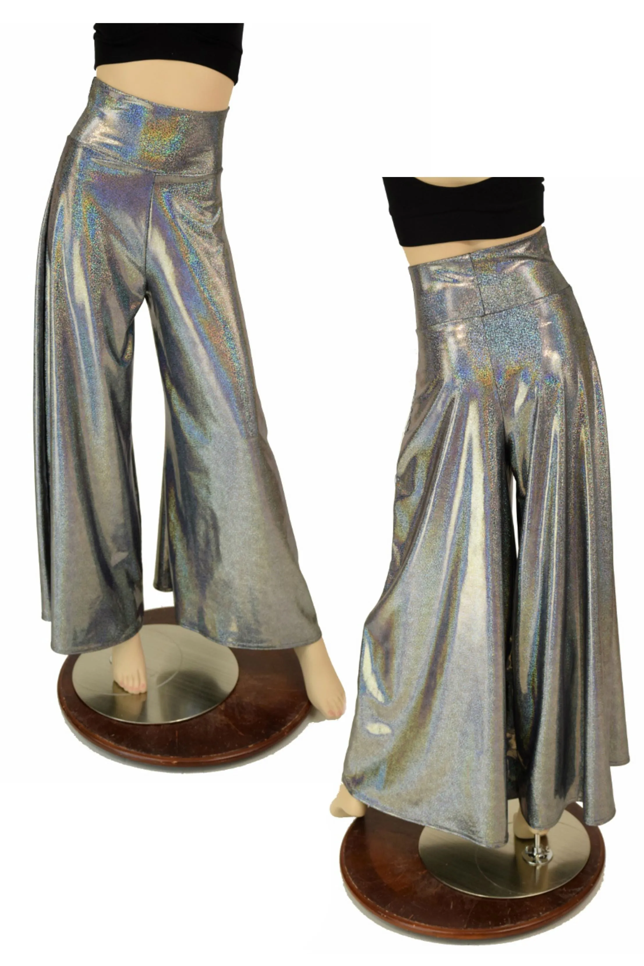 Silver Holo Wide Leg Pants