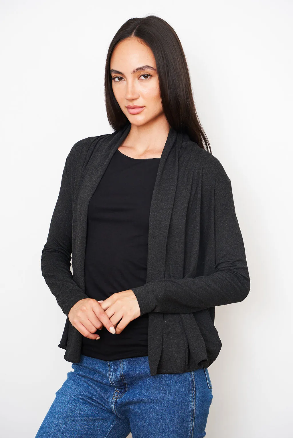 Soft Touch Open Cardigan in Dark Gray