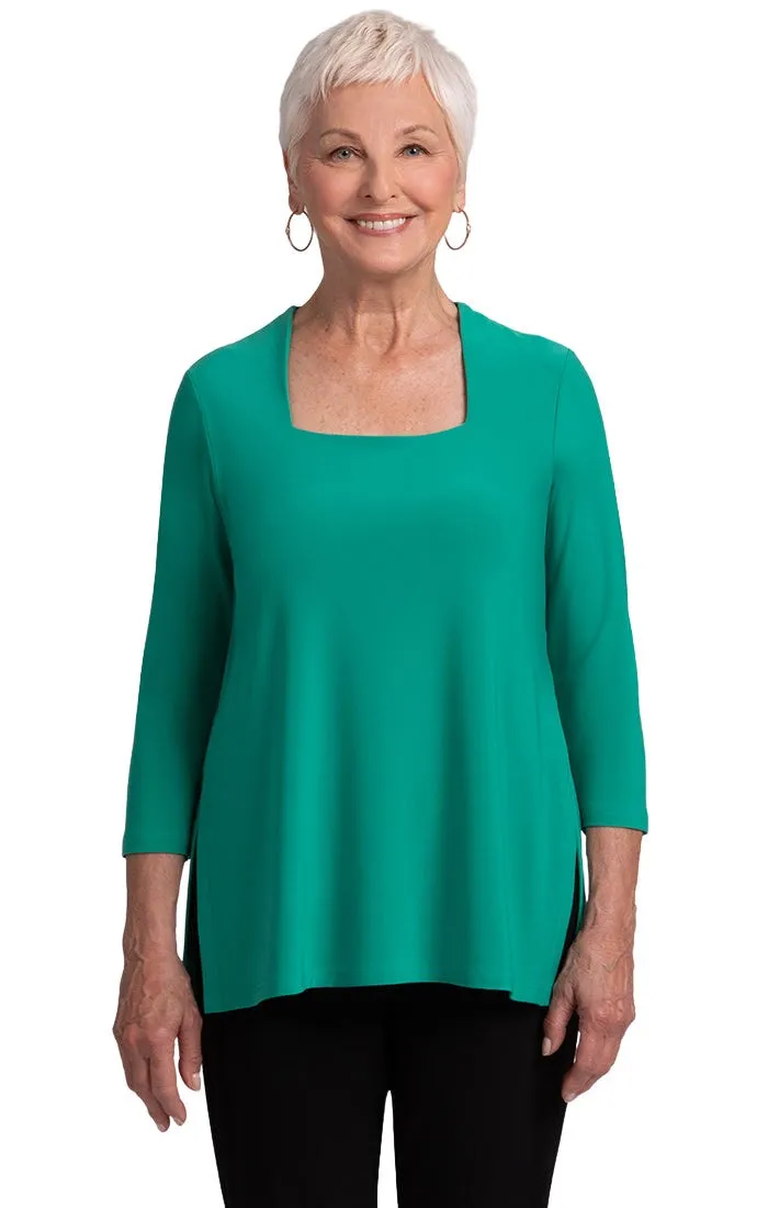 Square Neck Top, 3/4 Sleeve