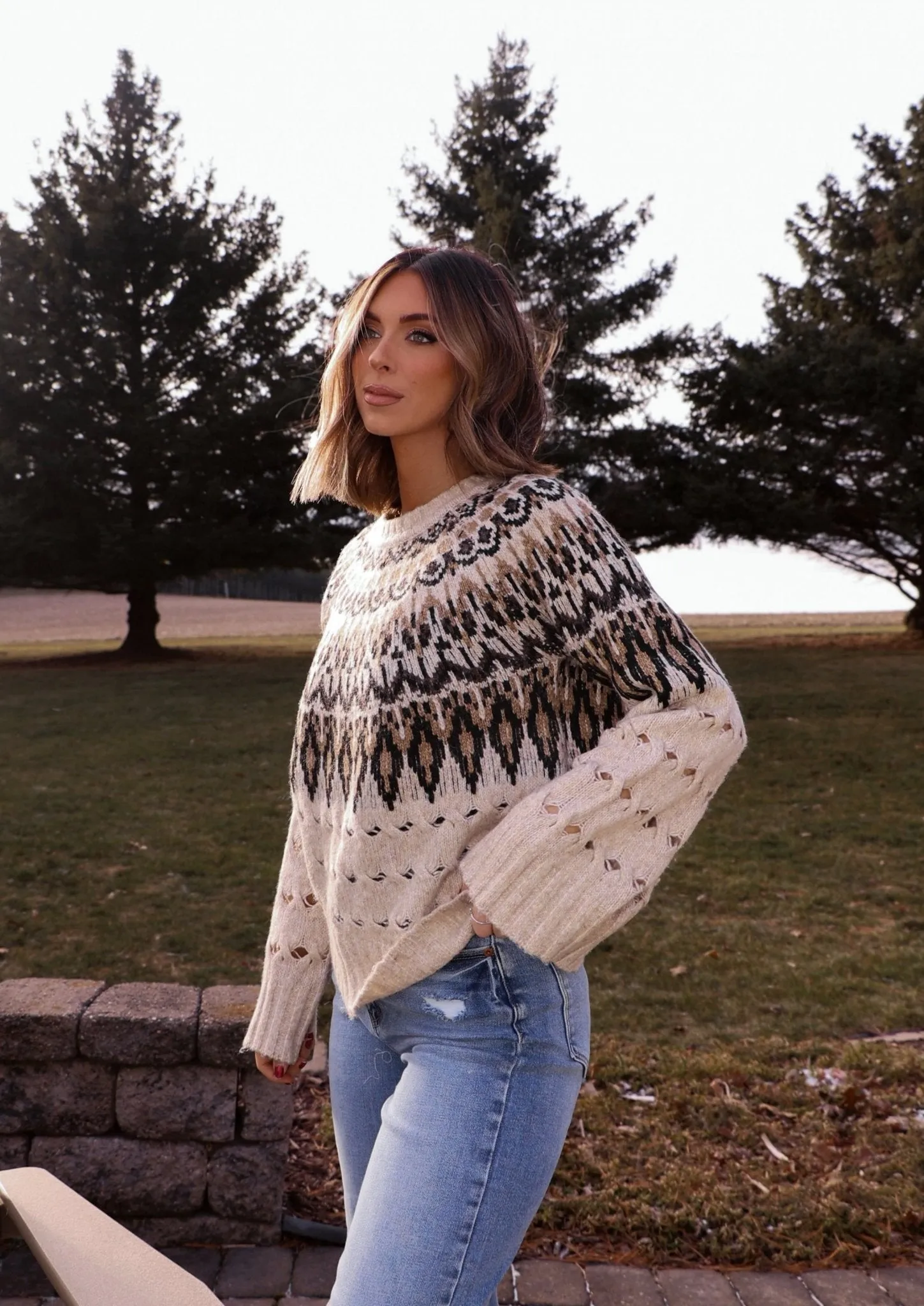 Steve Madden Cream Suzette Fair Isle Sweater