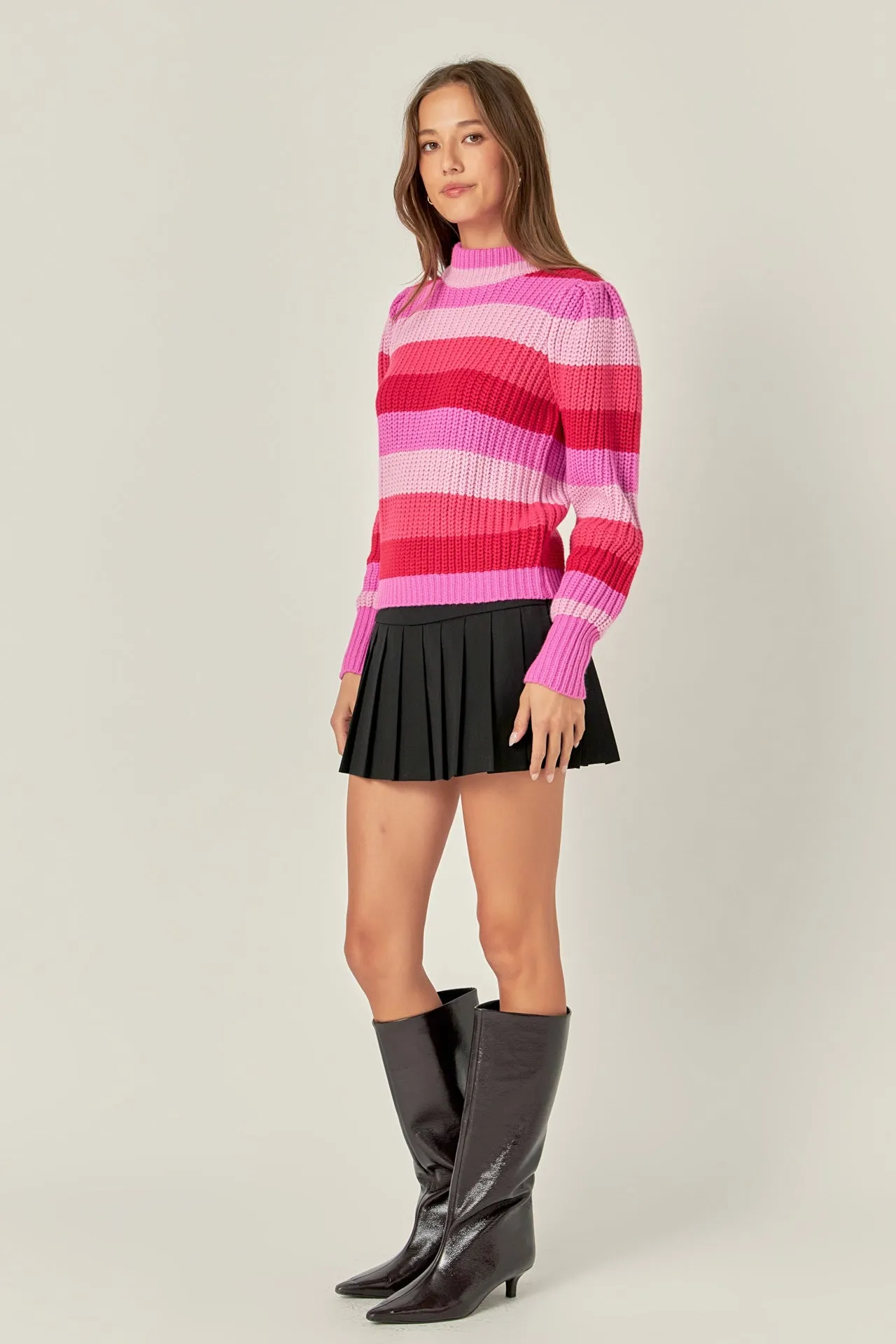 Stripe Mockneck Long Sleeve Sweater