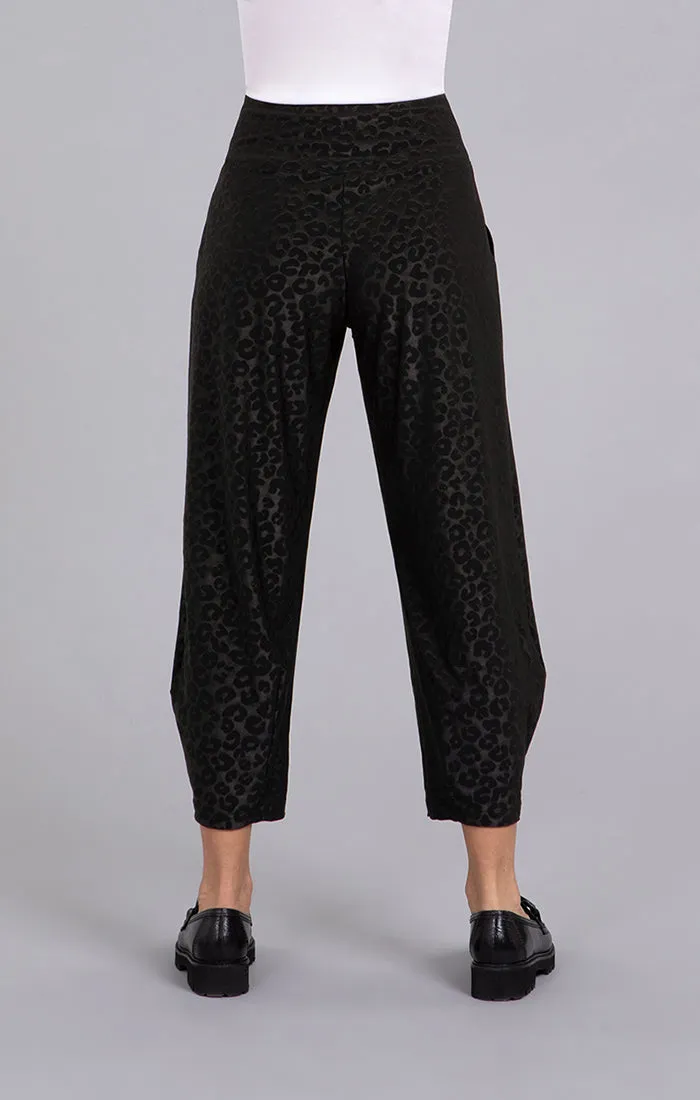 Sympli, 27237EJ Narrow Lantern Embossed Pant, Black Animal Print