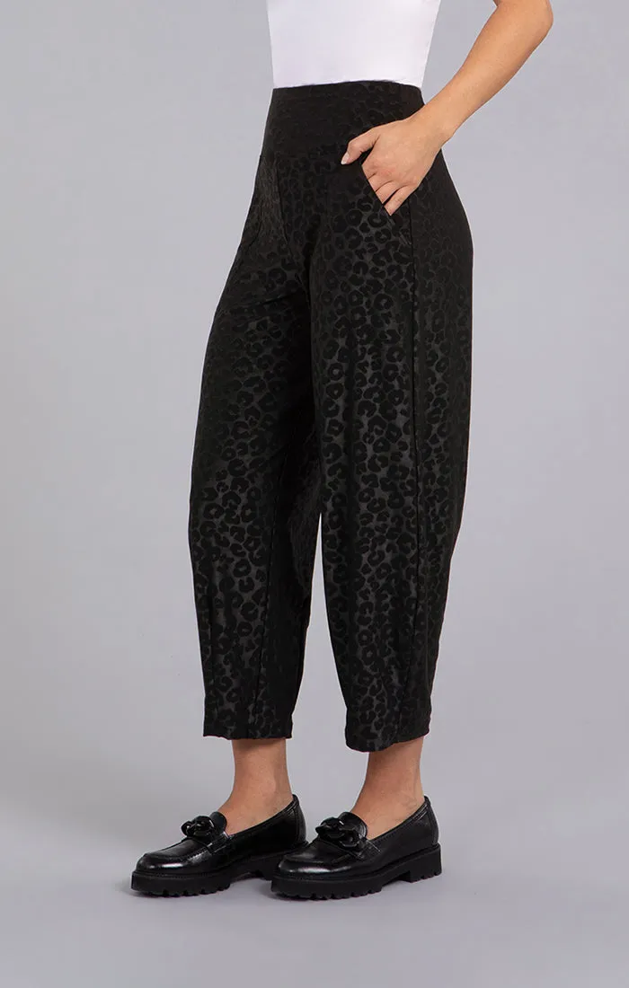 Sympli, 27237EJ Narrow Lantern Embossed Pant, Black Animal Print