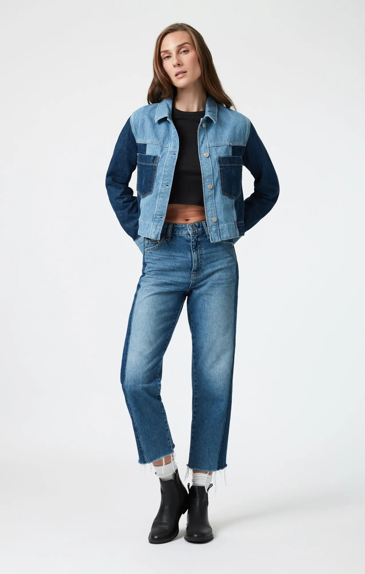 TANYA DENIM JACKET IN MIX BLUE BLOCKING