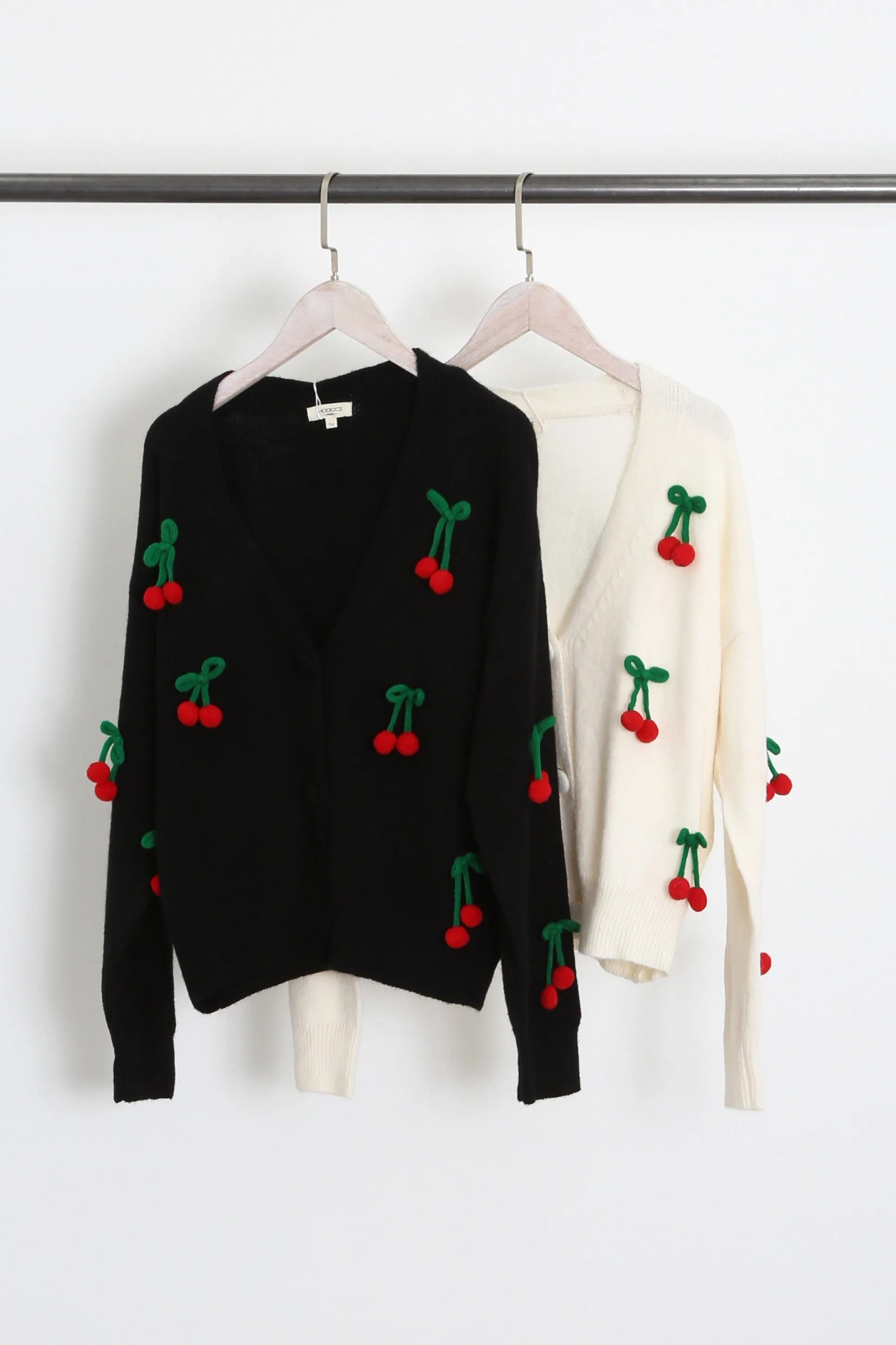 The Edit - 3D Cherry Pom Pom Knitted Cardigan