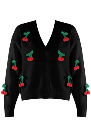 The Edit - 3D Cherry Pom Pom Knitted Cardigan