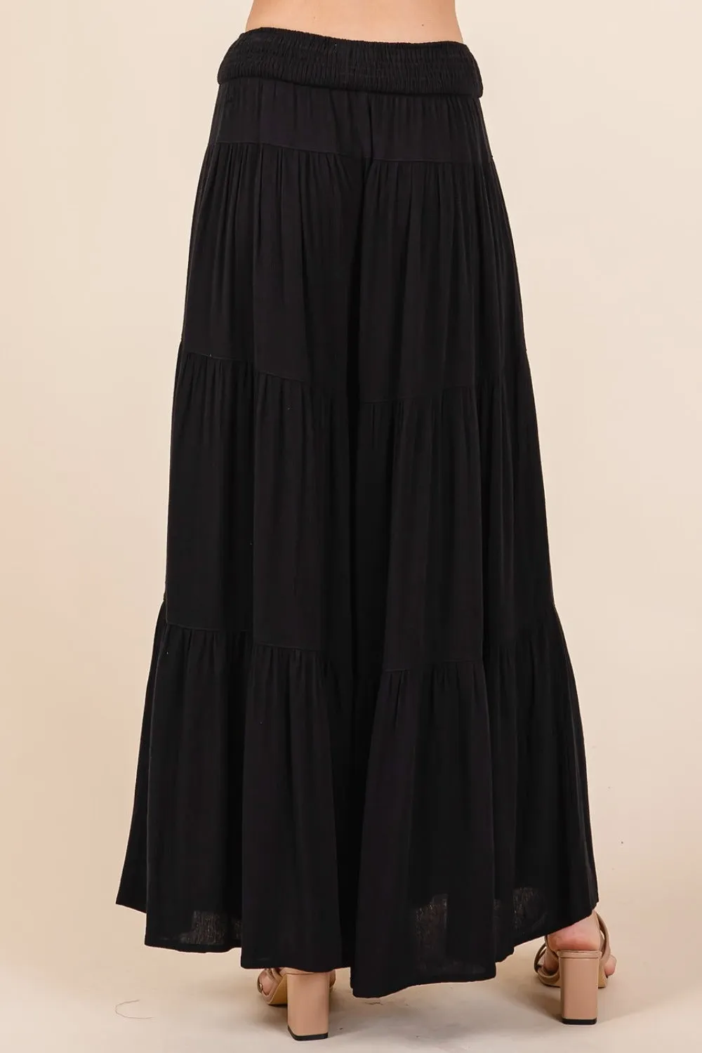 Tier Detail Smocked Elastic Waist Wide Leg Pants