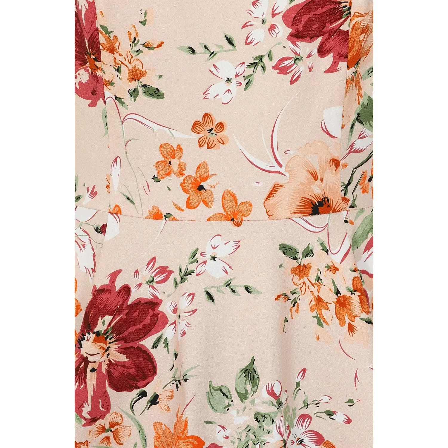 Warm Orange Sleeveless Floral Swing Tea Dress