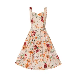 Warm Orange Sleeveless Floral Swing Tea Dress