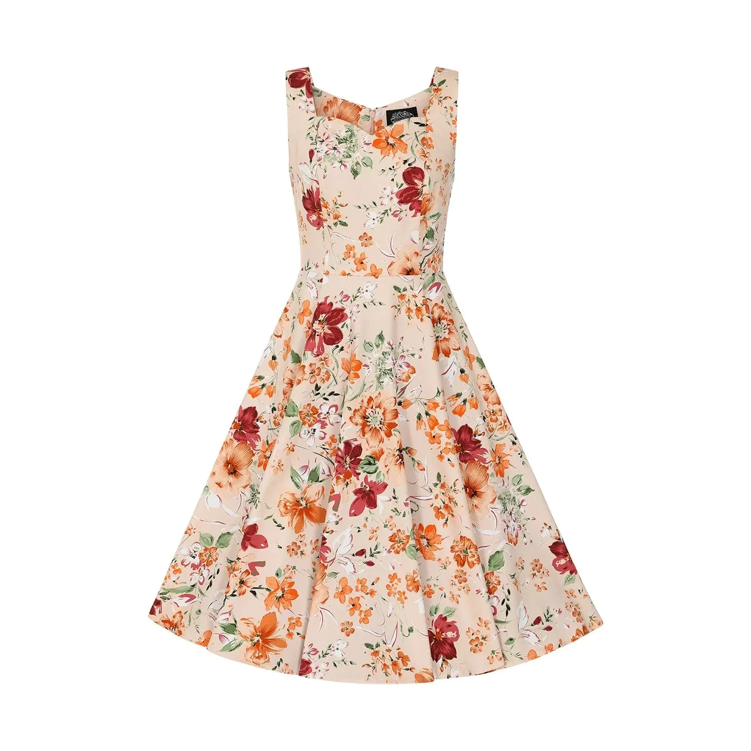 Warm Orange Sleeveless Floral Swing Tea Dress