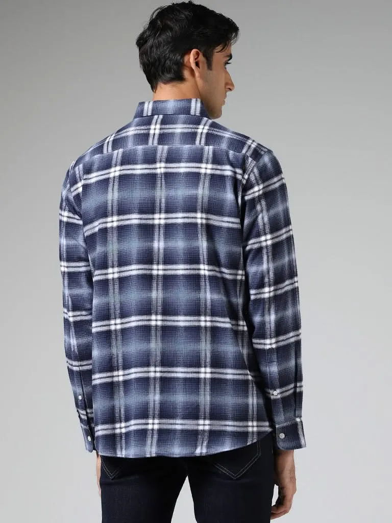 WES Casuals Blue Checked Cotton Relaxed-Fit Shirt