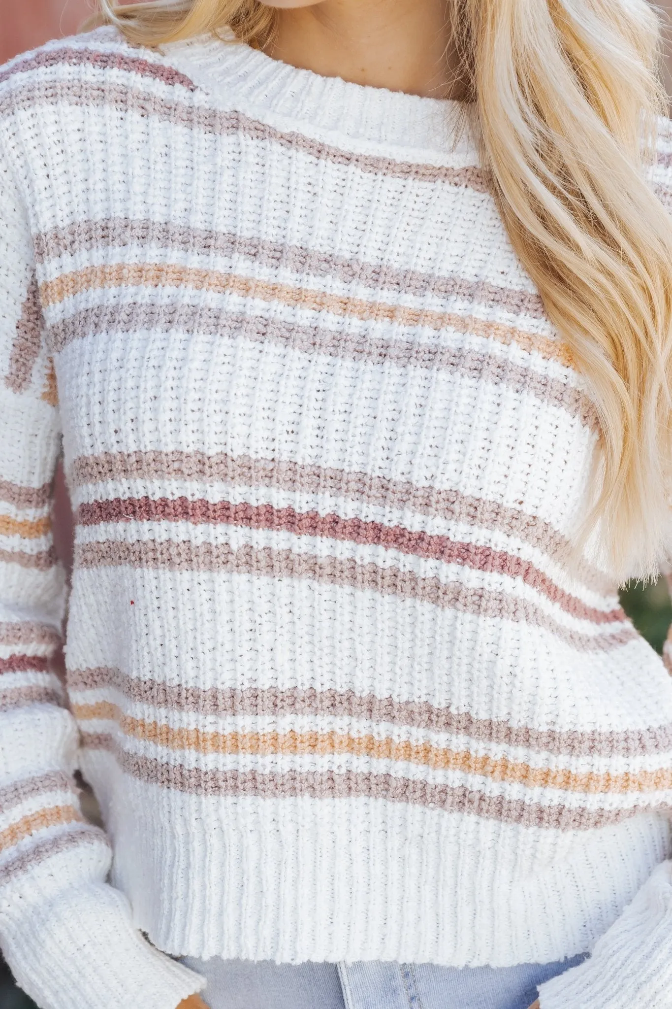 White Multi Stripe Ribbed Sweater