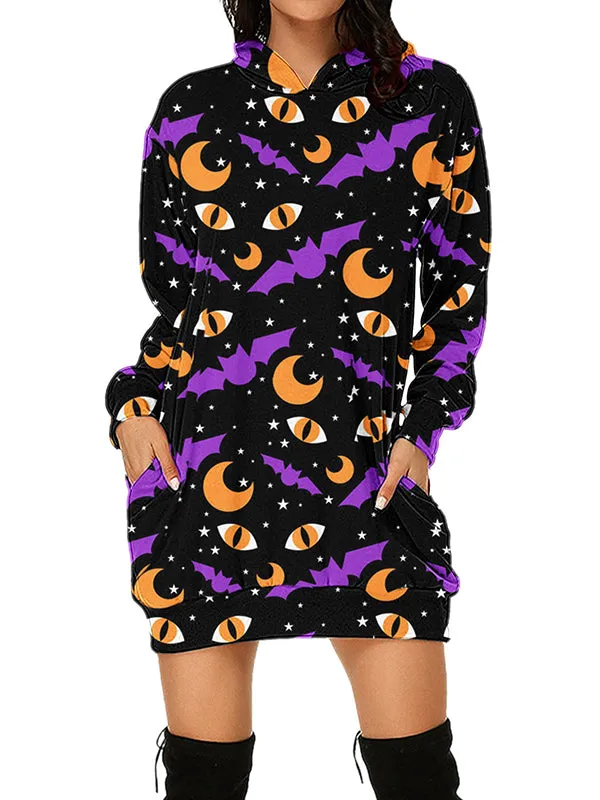 Women Halloween Bat Cat Eyes Graphic Print Hoodies