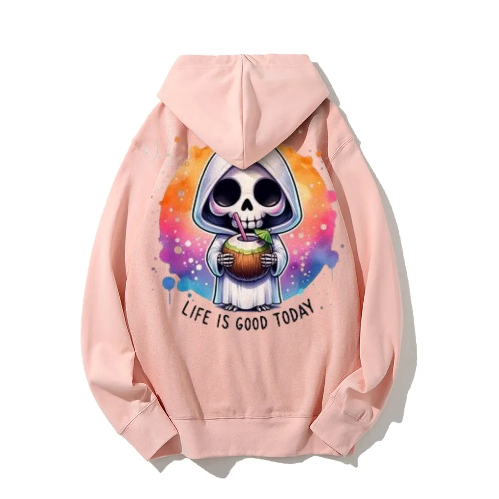 Women Life Is Good Cute Ghost Graphic Hoodies