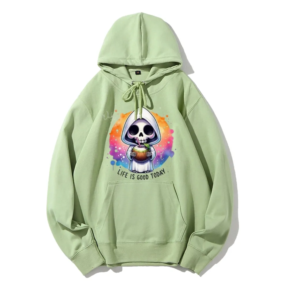 Women Life Is Good Cute Ghost Graphic Hoodies