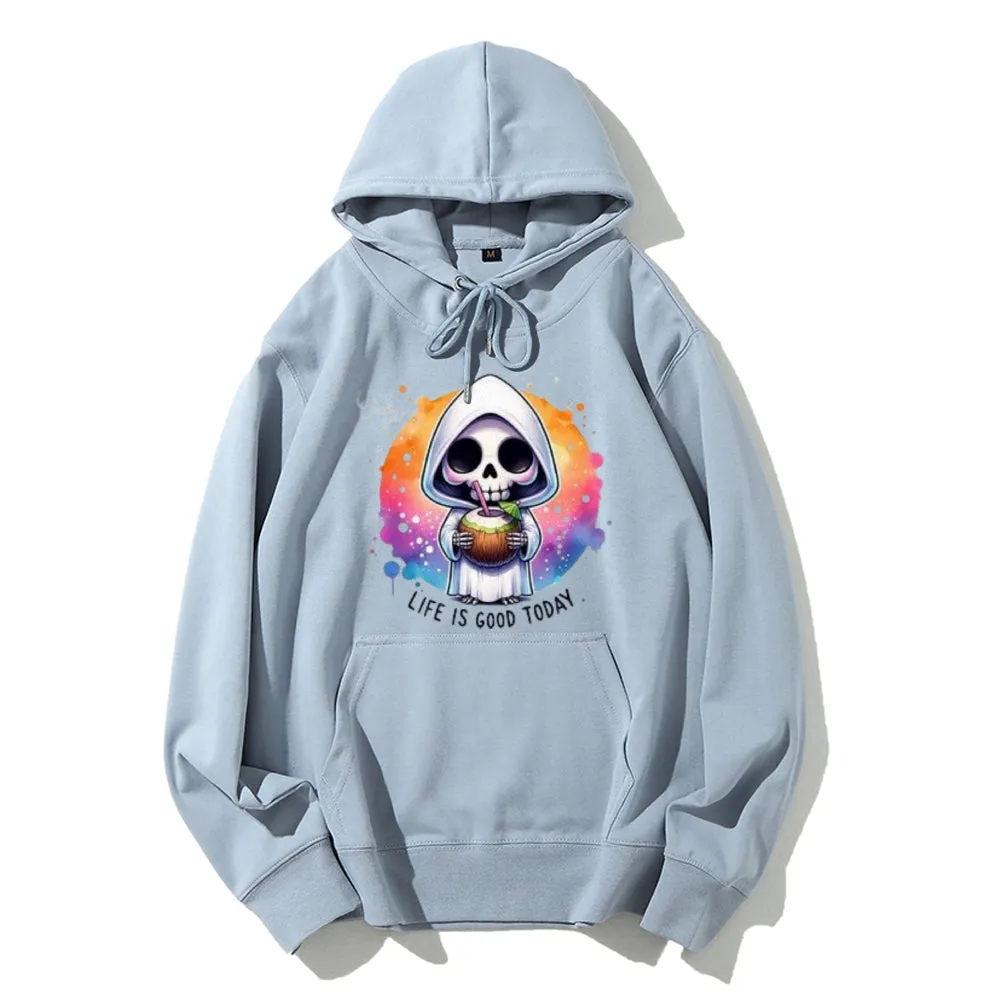 Women Life Is Good Cute Ghost Graphic Hoodies