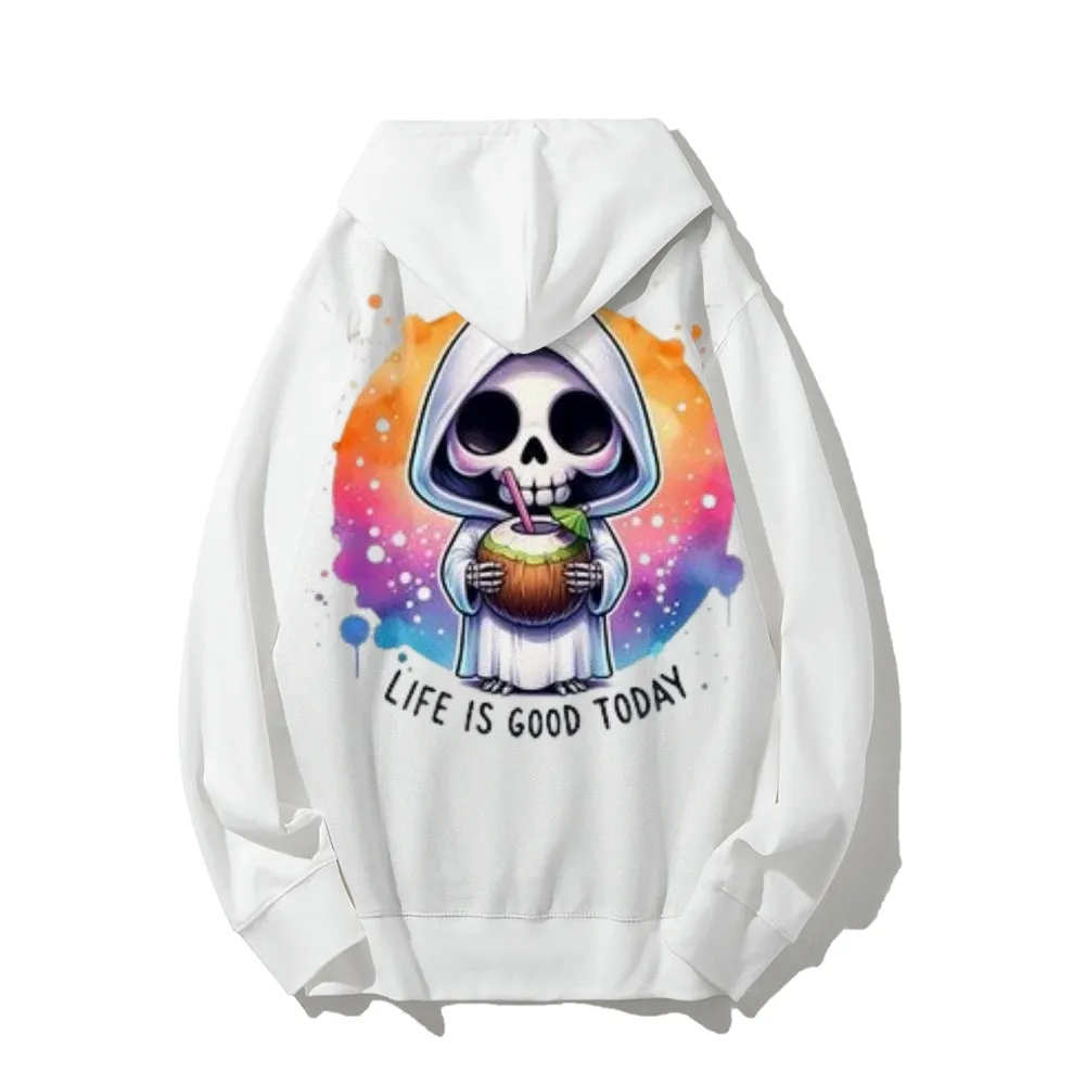 Women Life Is Good Cute Ghost Graphic Hoodies