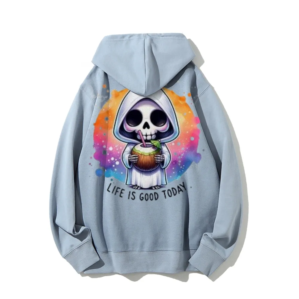 Women Life Is Good Cute Ghost Graphic Hoodies