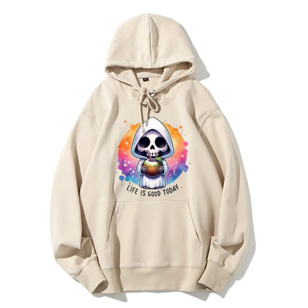 Women Life Is Good Cute Ghost Graphic Hoodies