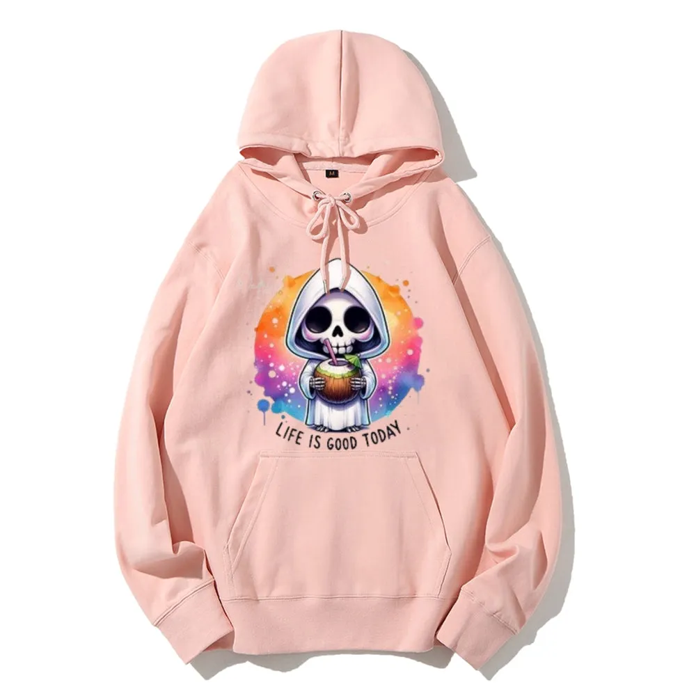 Women Life Is Good Cute Ghost Graphic Hoodies