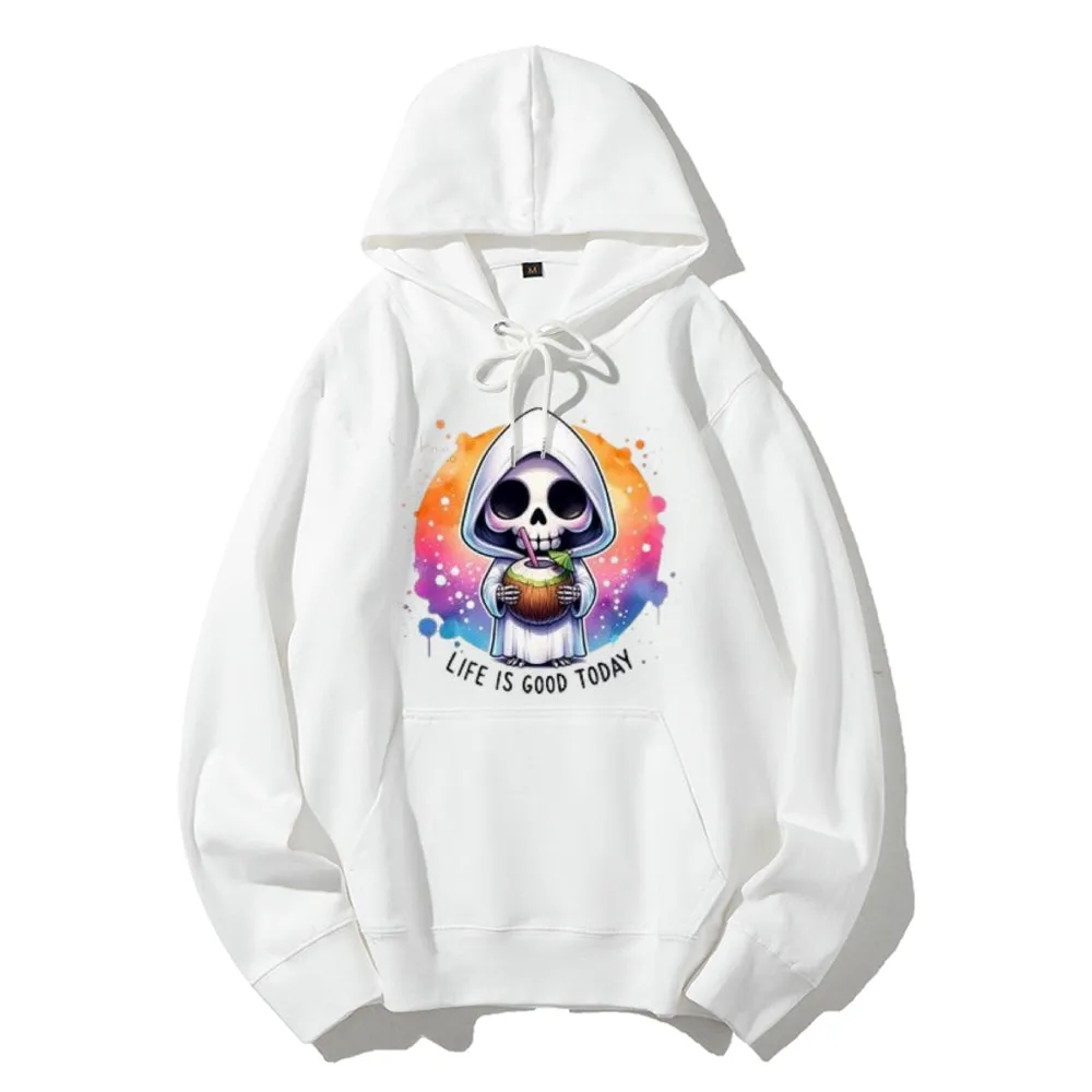 Women Life Is Good Cute Ghost Graphic Hoodies