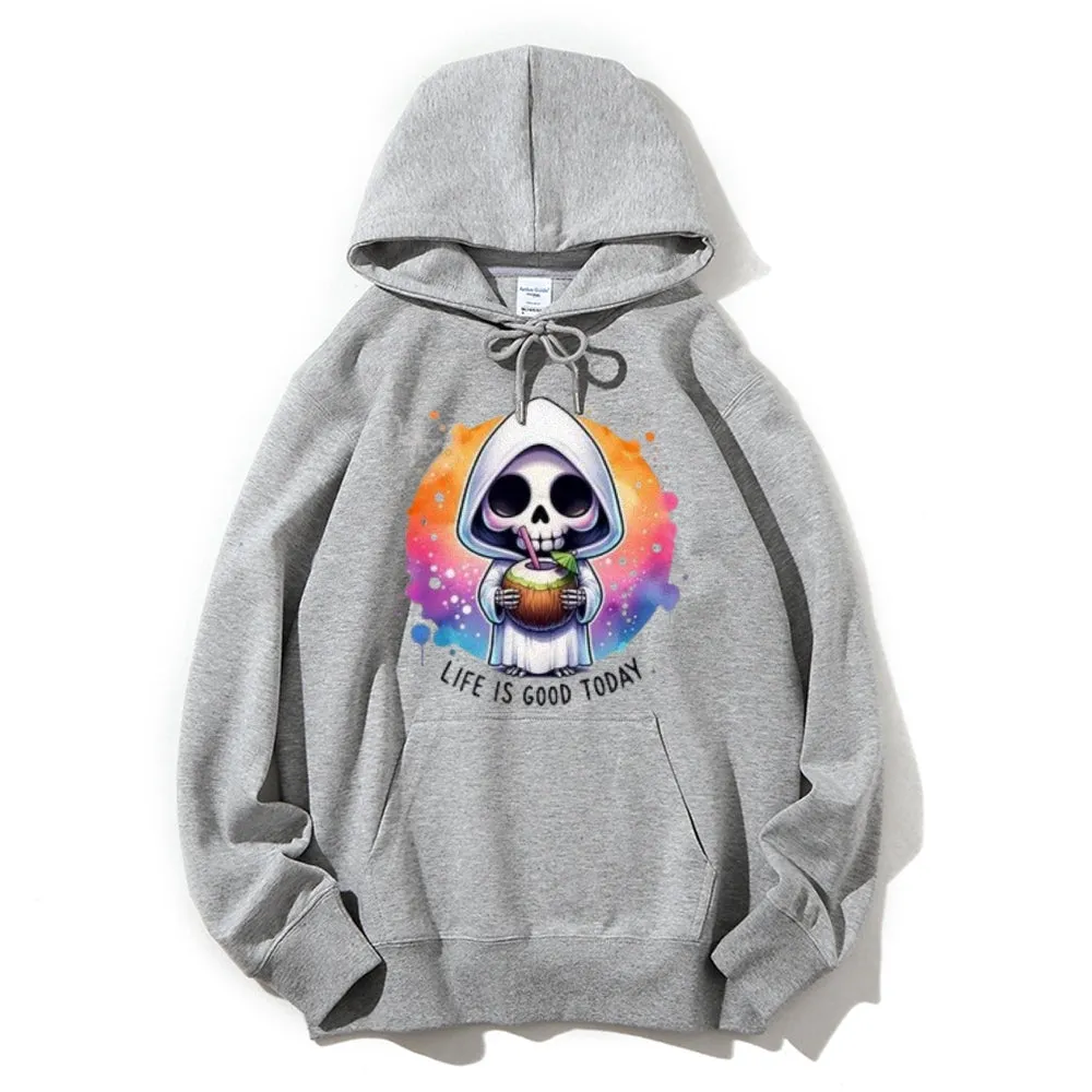 Women Life Is Good Cute Ghost Graphic Hoodies