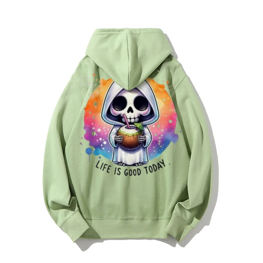 Women Life Is Good Cute Ghost Graphic Hoodies