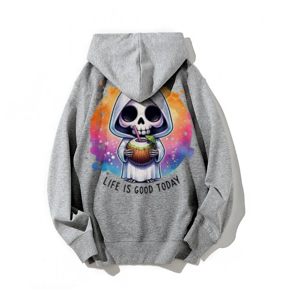 Women Life Is Good Cute Ghost Graphic Hoodies