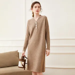 Women's Cashmere Dresses Long Sleeve Cashmere Sweather Dresses Winter Warm Dress